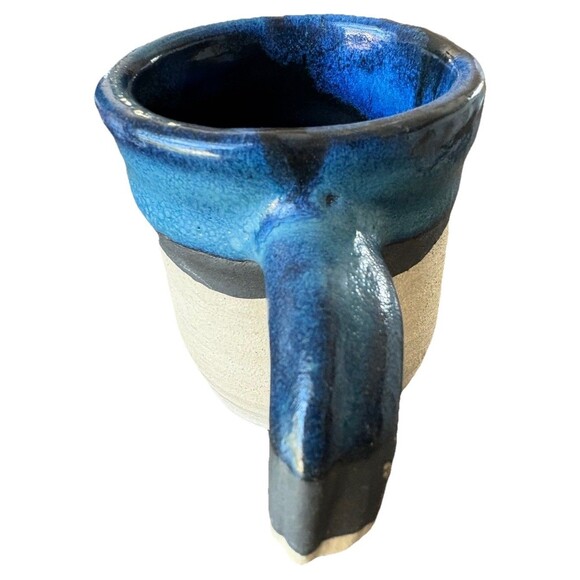 Vintage Hand Thrown Studio Art Pottery Stoneware  Coffee Mug Blue Glaze Signed - Picture 4 of 6